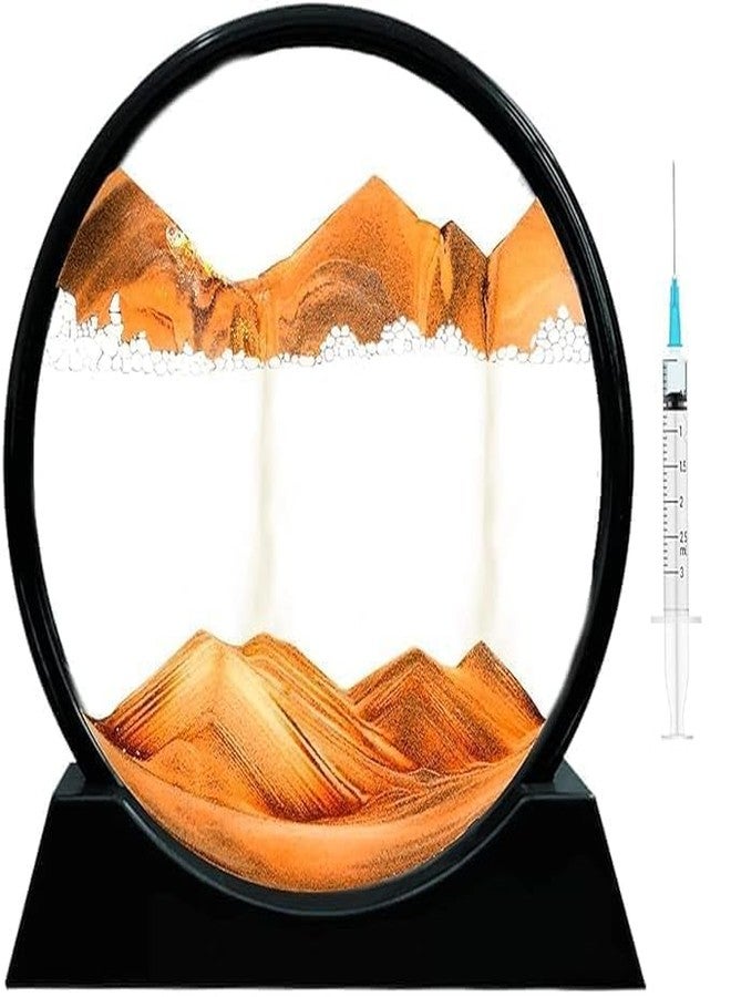 ELLEZZA Sand Art Picture in Moving Motion Round Glass 3D Deep Sea Landscape, Dynamic Sand Art Sandscapes, Sensory Relaxing Desktop Table Decor Desk Decor Art Desk (Yellow) - Image 1